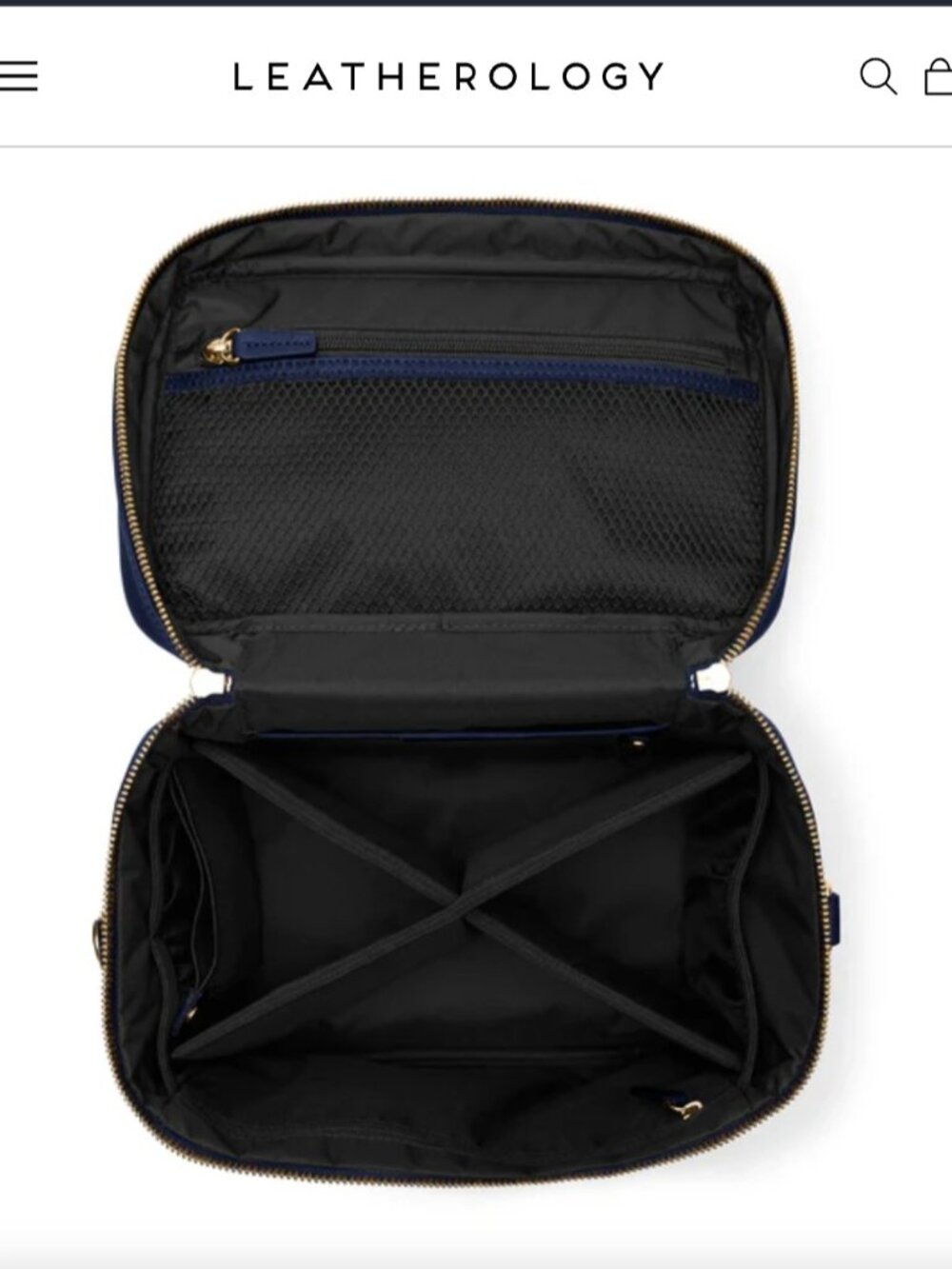 Leatherology XL Train Case Navy Blue Full Grain Leather Cosmetic Bag NWOT - Picture 13 of 14